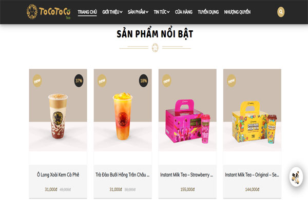 Mẫu thiết kế website quán bán trà sữa tocotoco